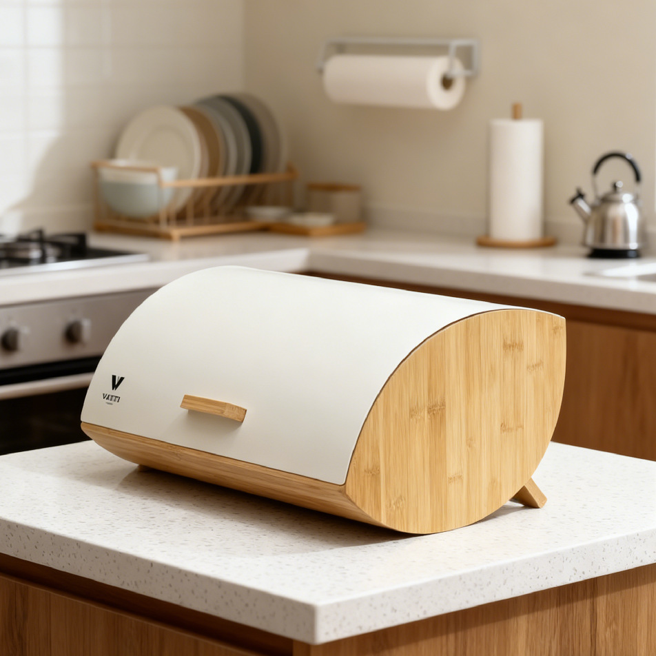 Bread Box Bamboo - Хлебница с бамбуковой крышкой, бытовой металлический
