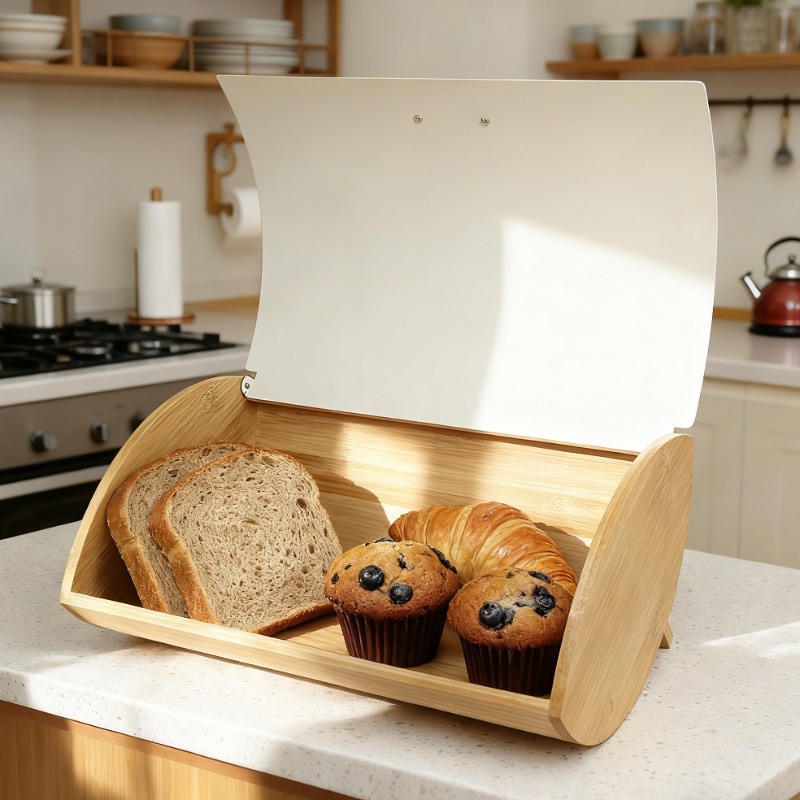 Bread Box Bamboo - Хлебница с бамбуковой крышкой, металлическая коробка