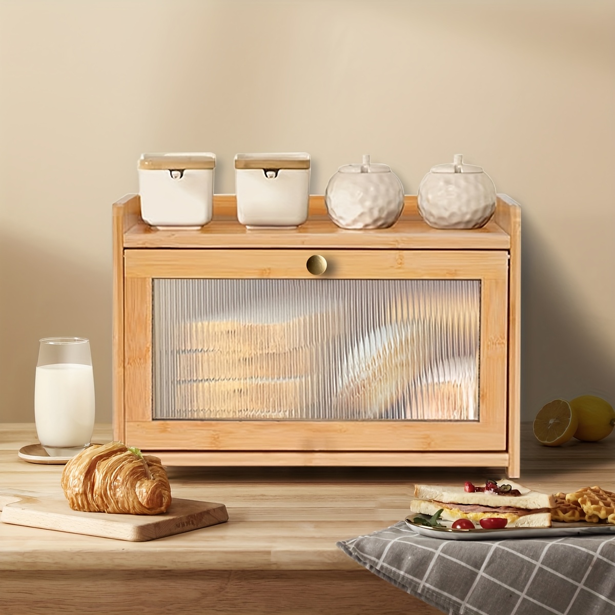 Bread Box Bamboo - 2-уровневая бамбуковая хлебница с прозрачным окном,